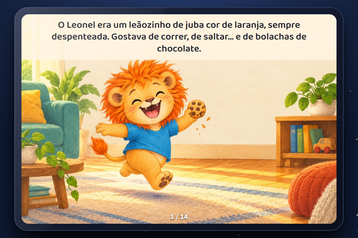 Página 1 da História 1: o Leonel a correr com uma bolacha