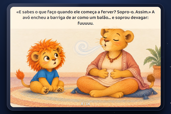 Página 8 da História 1: a avó a soprar o vulcão