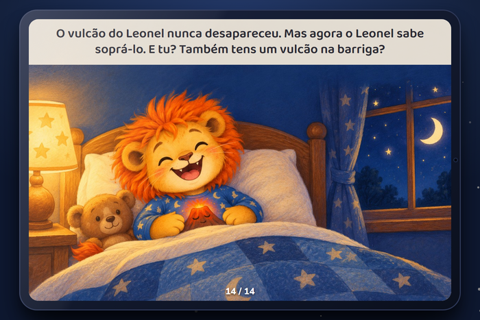 Página 14 da História 1: o Leonel na cama, à luz do candeeiro
